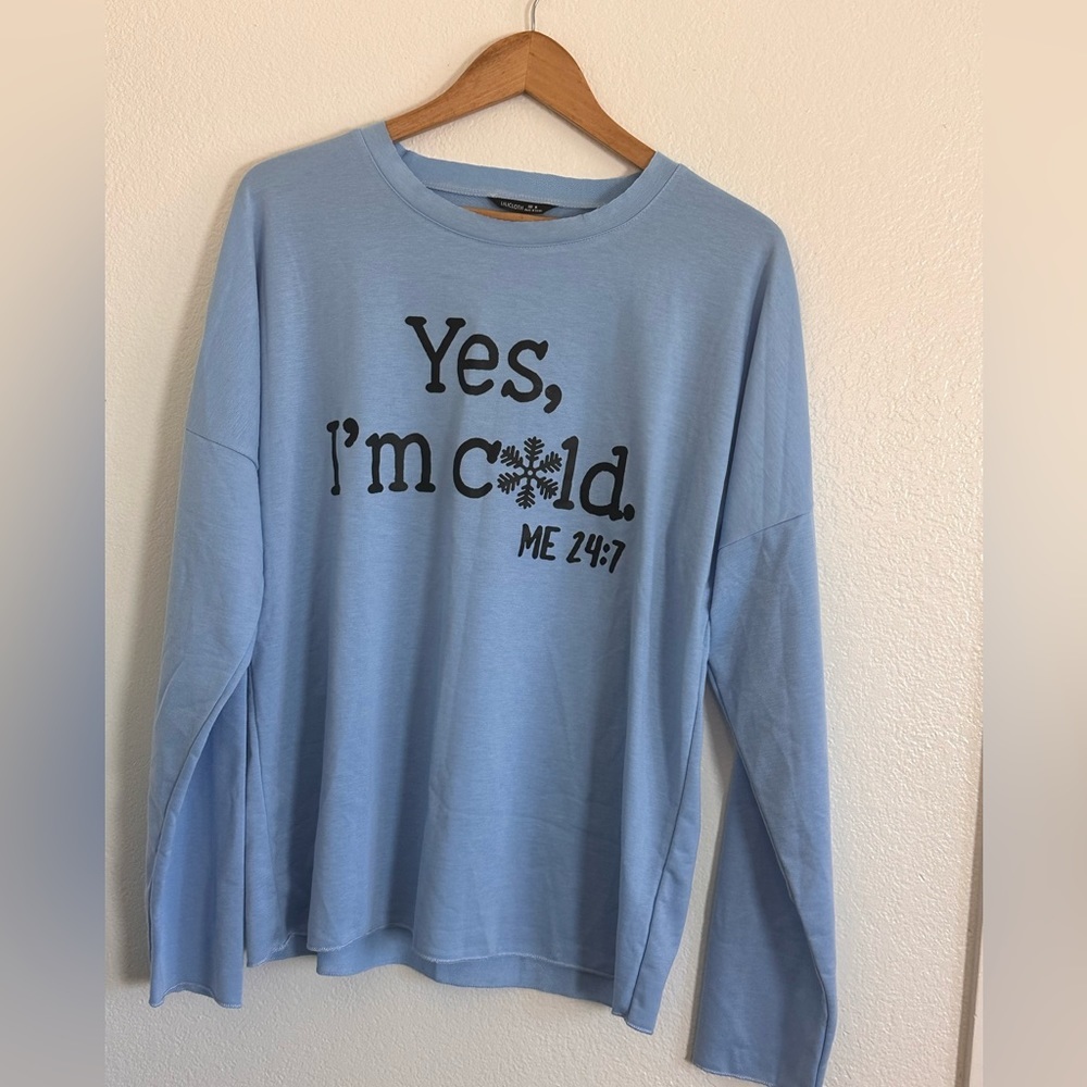 Long Sleeve Regular Fit Casual Sweatshirt Cold 24/7  Women Size Medium Blue NWOT